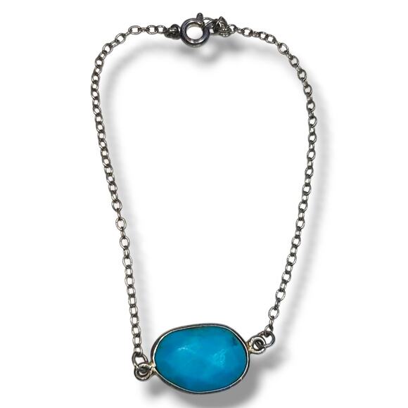 Single Jewelry - Dainty Sterling Silver 925 Single Turquoise Stone‎ Bracelet 7.5"